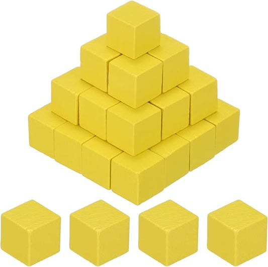 50-Pack DIY Wooden Cube, 0.4 Inch(1 Cm) Colored Natural Wood Blocks for Crafts Making Puzzle Games/Wedding/Home Decor/Dice/Building, Square Blank Block [Yellow]