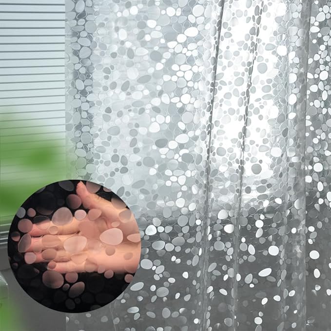 Ga-Geetopia Extra Long - EVA Clear Shower Curtain Liner, Pebble Pattern 72x84 Inch Lightweight Plastic Bathroom Shower Showroom Inner Curtain with Rustproof Metal Grommets and Weighted Magnets