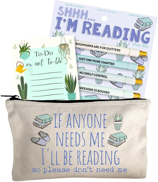 Moonlight Makers Funny Office Supplies Gift Set - I'm Reading Pen Set, To Do Or Not To Do Notepad, I'll Be Reading Zipper Pouch - Cute Stationery Sets for Women, Funny Gifts for Friends and Coworkers