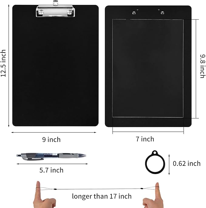 2 Pack Magnetic Clipboards with Pen Attached Black Clip Board with Low Profile Letter Size Clipboards 9X 12.5 Inch Standard Clip for Refrigerator Office Classroom Home Factory