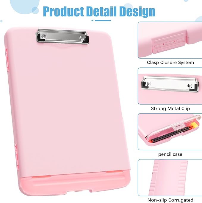 Hongri Clipboard with Storage with Pen Holder, Folder Nursing Clip Board 8.5 x 11 Foilo-Side Opening, High Capacity, Light Weight for Teachers, Classroom. Size 14 x 9.6 x 1.2 in(Pink)