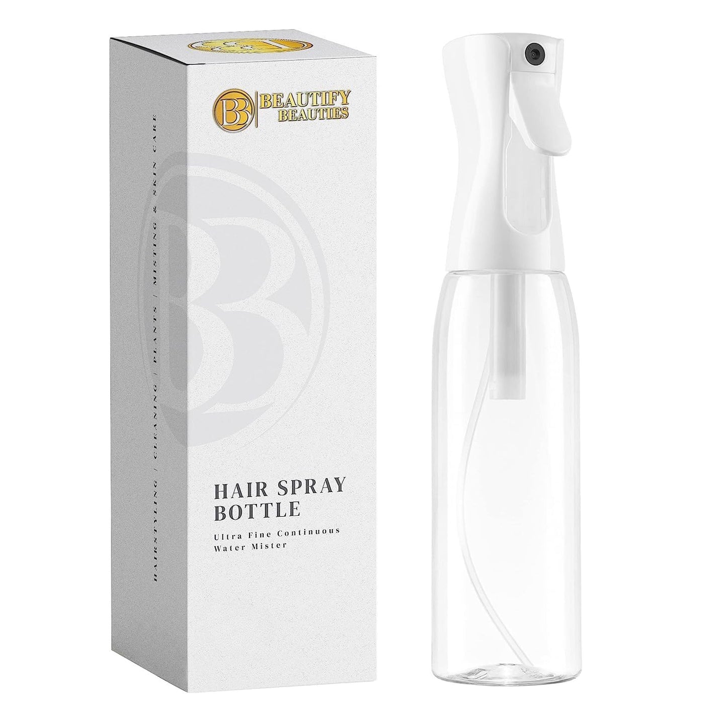 BeautifyBeauties Spray Bottle For Hair – Continuous Mister Spray Bottle for Hairstyling, Cleaning, Plants, Pets, Barbers, Salons, Essential Oil Scents (Clear, 18.6oz/500ml) "11" H x 2.6" L