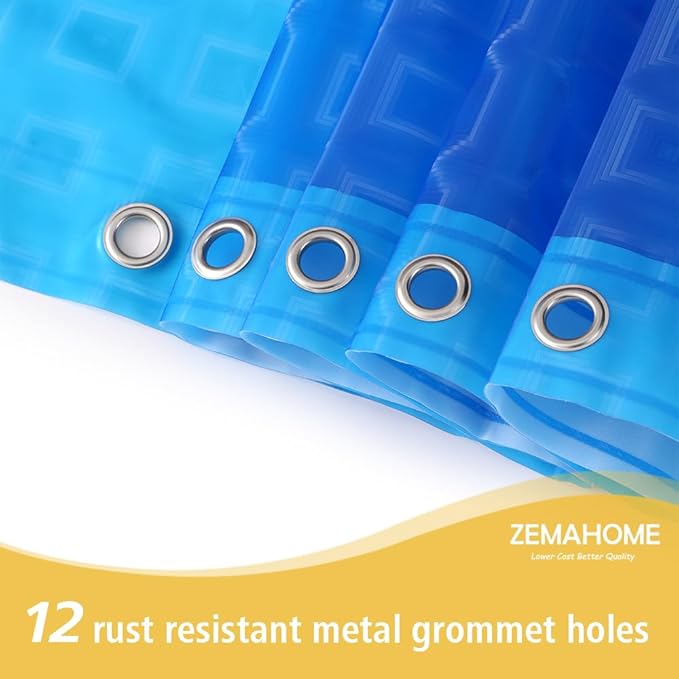 ZEMAHOMEEVA 3D Blue Geometric Plastic Shower Curtain Liner - Premium Light Weight 72" x 72" Blue Bathroom Shower Showroom Curtain Liner with Rustproof Metal Gromments and Weighted Magnet