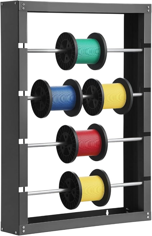 VEVOR Wire Spool Rack, 4 Adjustable Rods, Cold-Rolled Steel Wire Spool Holder Wall Mounted for Multi-Spools, Wiring Storage, 150 lbs Capacity Cable Dispenser, for Electrical Industrial Retail Use