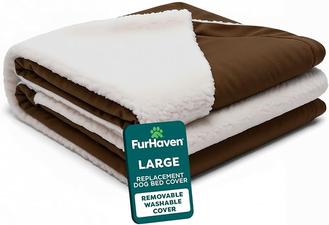 Furhaven Replacement Dog Bed Cover Sherpa & Suede Snuggery, Machine Washable - Espresso, 26-inch