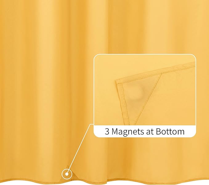 ALYVIA SPRING Yellow Shower Curtain or Liner with 3 Magnets - Soft Hotel Quality Fabric Shower Curtain for Bathroom, Light-Weight & Machine Washable - Standard Size 72x72, Mustard Yellow