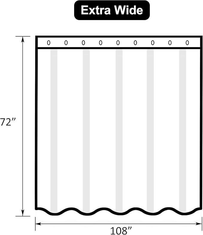 EurCross Extra Wide Shower Curtain Liner 108x72 with 3 Big Magnet Weights, Heavy Duty 9G PEVA Extra Large Clear Plastic Shower Curtain for Bathroom with 18 Metal Holes
