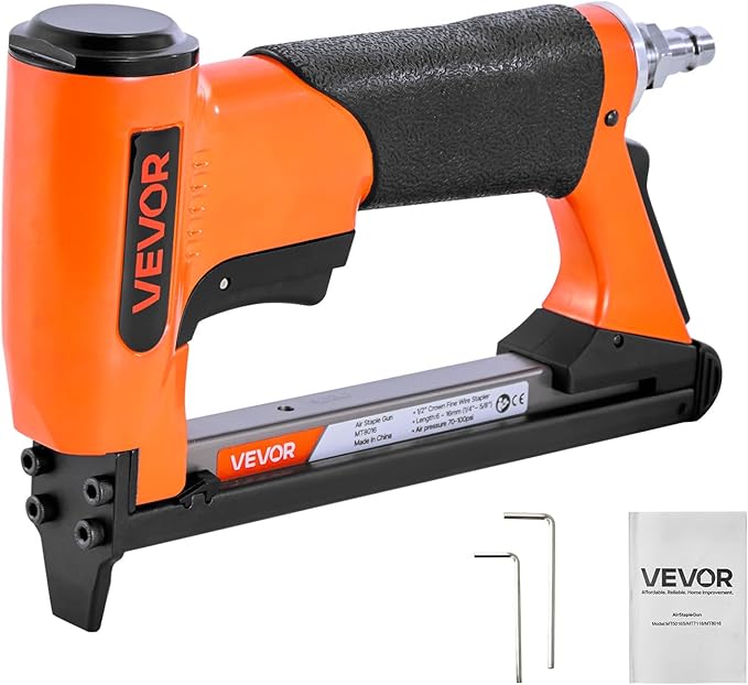 VEVOR Pneumatic Staple Gun, 21 Gauge Air Upholstery Stapler for 80 Series Fine Wire Staples 1/2" Crown 1/4"-5/8" Length, Max 150PCS Loading Air Staple Gun for Upholstering, Woodworking, DIY Projects