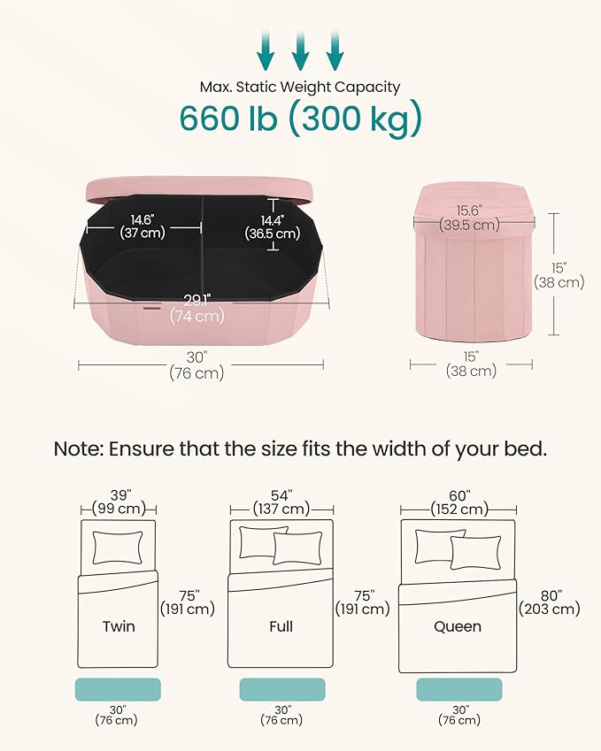 SONGMICS Mazie Collection - Folding Ottoman with Storage, Oval Storage Ottoman Bench, for Living Room, Bedroom, Velvet Fabric, 15 x 30 x 15 Inches, Jelly Pink ULSF267SA01