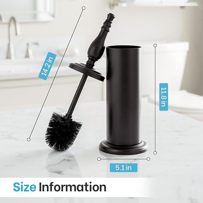 Matt Black Toilet Brush and Holder Set, Toilet Bowl Brush with Heavy Duty Wide Base,Deep Cleaning Modern Bathroom Cleaner Brush -Space Saving