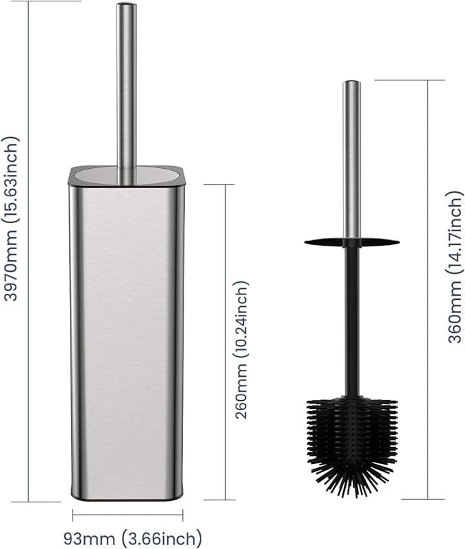 DOWRY Stainless Steel Toilet Bowl Brush and Holder for Bathroom Storage Organization Deep Cleaning Covered Brush Cleaner,Nickel Square 2PCS