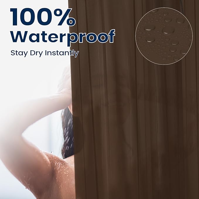 downluxe Frosted Brown Shower Curtain Liner, PEVA Lightweight Plastic Shower Liner with 3 Magnets, 72" x 72" Waterproof Bathroom Curtain