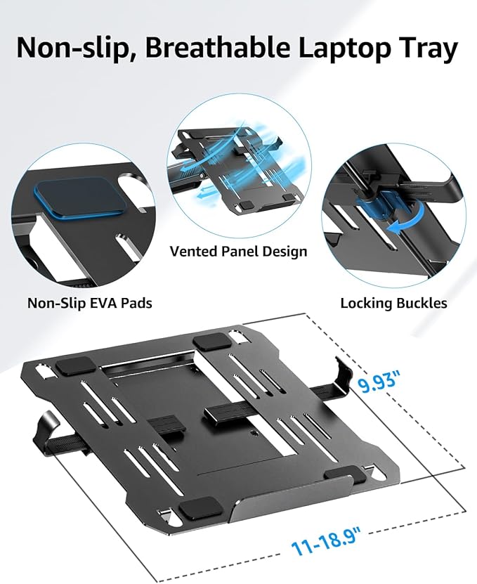 MOUNTUP Laptop and Monitor Desk Mount, Laptop Tray for Max 17" Notebook, Monitors Arm Fits up to 32" Monitor, Laptops Arm Holds 4.4-22lbs, 2-in-1 Tall Laptops Mount with Clamp/Grommet