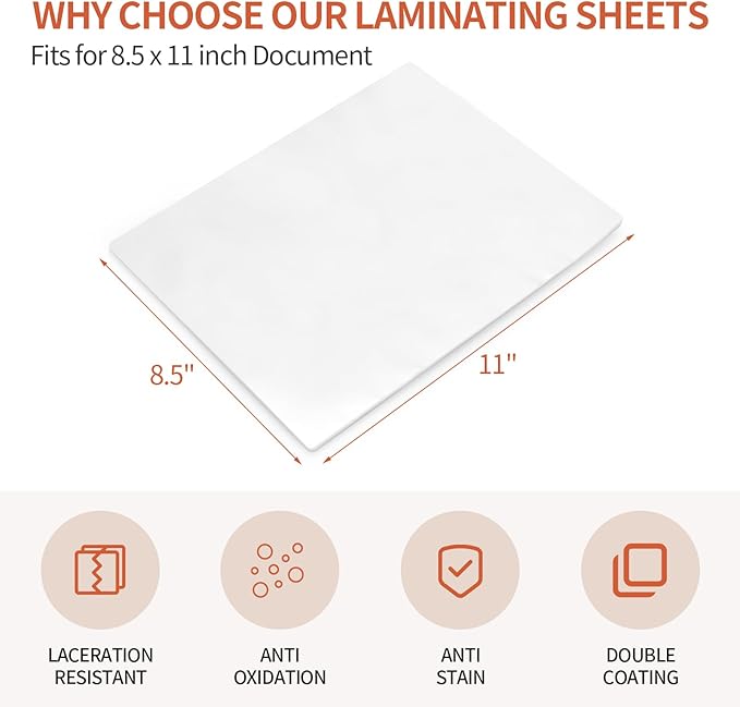 Anti-Static Thermal Laminating Pouches 9x11.5 Inches, Holds 8.5 x 11 Inch Sheets,5mil 100Pcs Hot Laminate Films, Clear Laminator Papers, Letter Size Lamination Sheets(Anti-Static 5Mil-100)