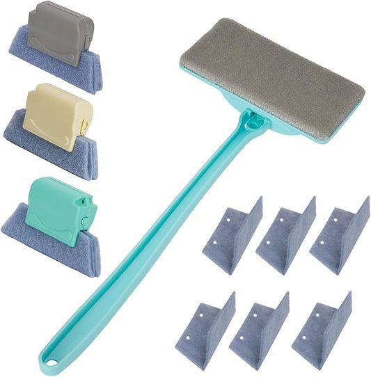 Window Cleaner Tool, Window Screen Cleaner and 3 Pack Track Cleaning Brush with 6 Replacement Cleaning Cloths, Detachable Window Cleaner Tool with Wet and Dry Dual-Use