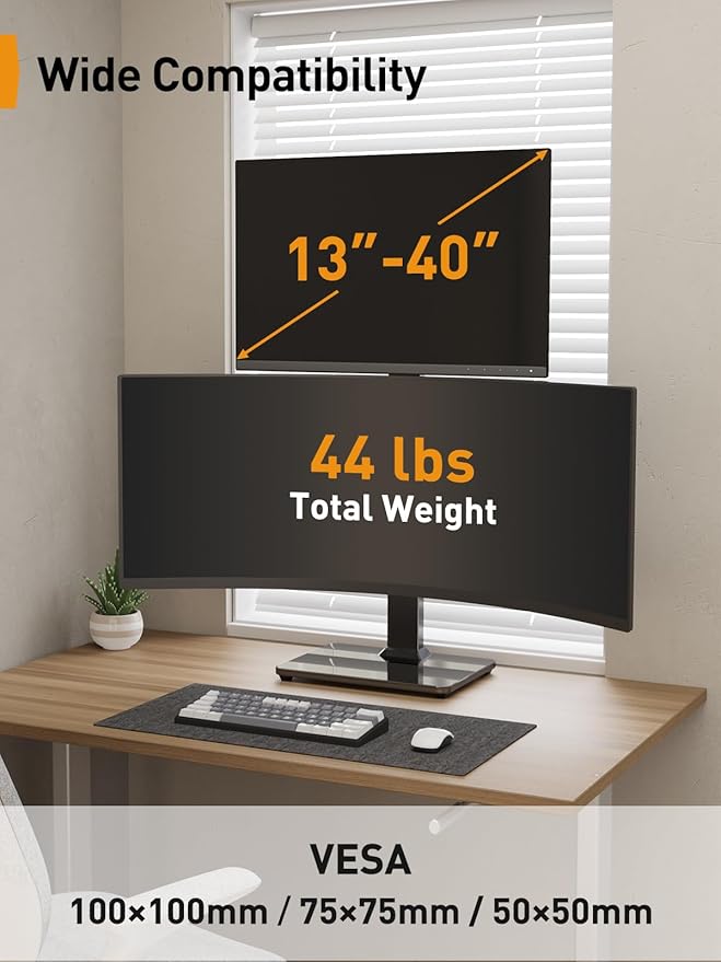 Perlegear Dual Vertical Monitor Stand for 13-40 inch Screen, Gaming Monitor Stand for 3080 3090 Ti, Dual TV Stand with 360 Degree Rotation, 13 Height Settings, Max VESA 100x100mm, PGTVS30