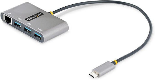 StarTech.com 3-Port USB-C Hub with Ethernet - 3X USB-A - Gigabit Ethernet - USB 3.0 5Gbps - Bus-Powered - 1ft/30cm Long USB Type-C Host Cable - GbE - Portable USB-C to USB-A Splitter (HB30C3A1GEA2)