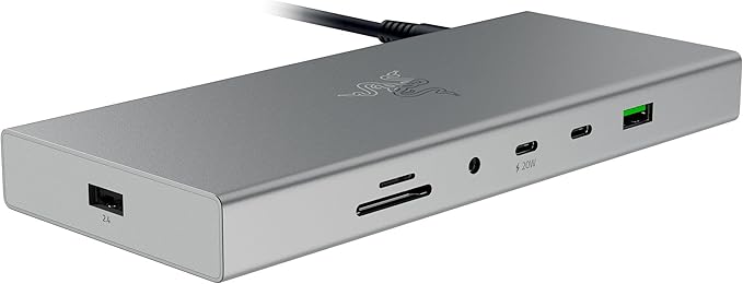 Razer USB 4 Dock: 14 Ports (Type C, Type A, HDMI, DP, Ethernet, SD, 3.5mm) - Dual Monitor Up to 4K 120 Hz - Laptop & Phone Fast Charge - Durable Lightweight Casing - Windows & Mac Compatible - Mercury