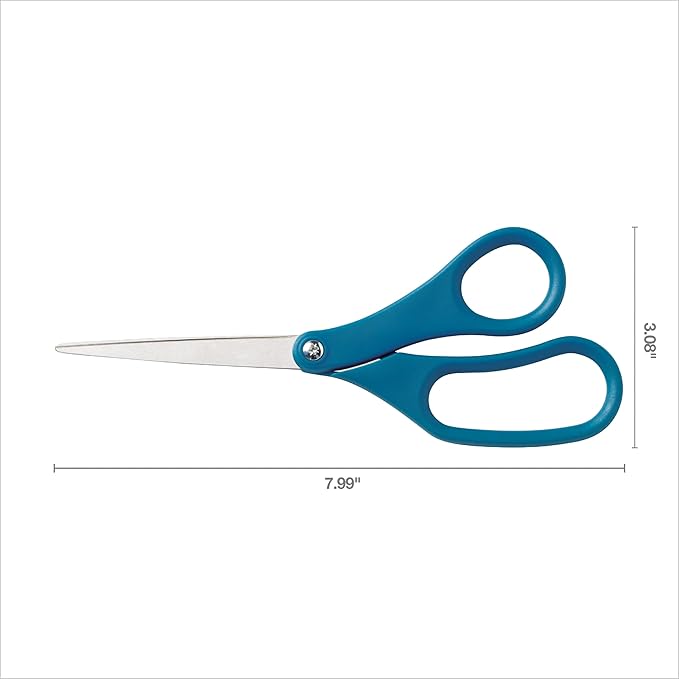 Fiskars 8" Scissors for Home & Office (2-Pack), Stainless Steel Scissors, All Purpose Cutting for Home, Arts & Crafts, Blue