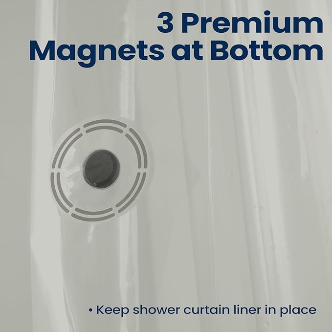 downluxe Waterproof Frosted Shower Curtain Liner - PEVA Lightweight Plastic Shower Liner with 3 Magnets, Shower Curtains for Bathroom, 72" x 72", Grey