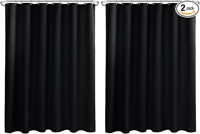 Nasitos Fabric Shower Curtain Liners 2 Pack - W72 x H72 - Washable & Water Resistant Lightweight Cloth Shower Liners for Bathroom, Soft Hotel Quality, Standard Size (Black, 4 Magnets Included)