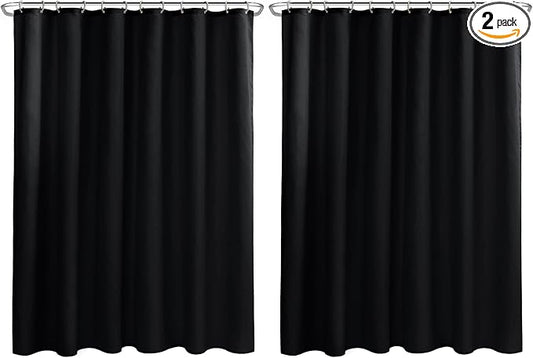 Nasitos Fabric Shower Curtain Liners 2 Pack - W72 x H72 - Washable & Water Resistant Lightweight Cloth Shower Liners for Bathroom, Soft Hotel Quality, Standard Size (Black, 4 Magnets Included)