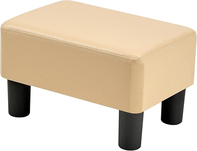 VECELO Small Foot Stool Ottoman, PU Foot Rest with Legs, Rectangle Footrest for Living Room Couch, Beige