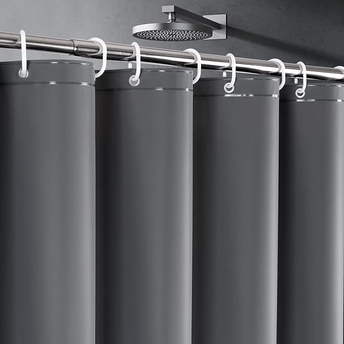 UFRIDAY Dark Grey Stall Shower Curtain Liner Premium PEVA 48 x78 inch,Heavy Duty Shower Curtain with 2 Weighted Magnets, Plastic Waterproof Grey Shower Curtains for Bathroom with 8 Hooks