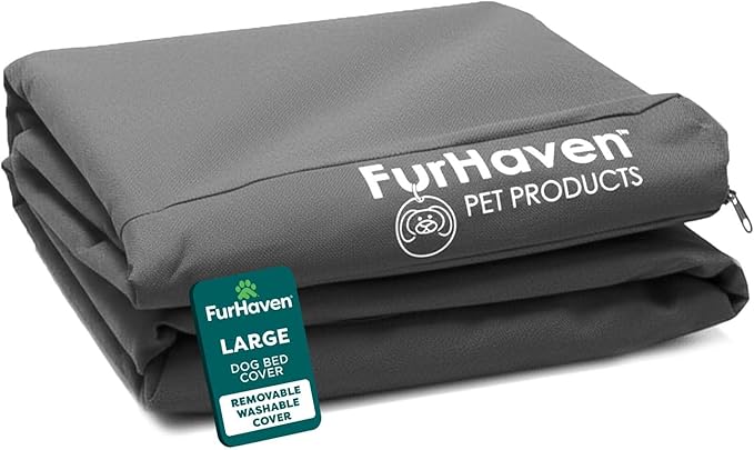 Furhaven Replacement Dog Bed Cover Water-Resistant Indoor/Outdoor Logo Print Oxford Polycanvas Mattress, Washable - Stone Gray, Large