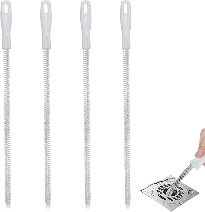 4pcs Pipeline Dredging Brush, 17.7 Inch Bendable Drain Cleaner Brush with Anti-Slip Handle, Household Sewer Hair Cleaning Tool for Sink Bath Pipe