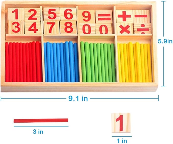 Counting Number Blocks and Sticks | Montessori Toys for Kids Learning| Homeschool Supplies for Math manipulatives | Toddlers Educational Wooden rods with Storage Tray
