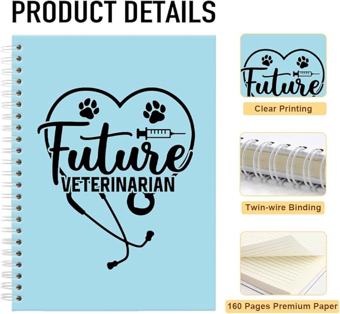 Future Veterinarian Blue Spiral Horizontal Lines Notebook, Funny Paw Silhouettes Journal Gifts for Future Veterinary Nurse Vet Assistant Animal Lover, Grad Gifts for Veterinary Tech Student