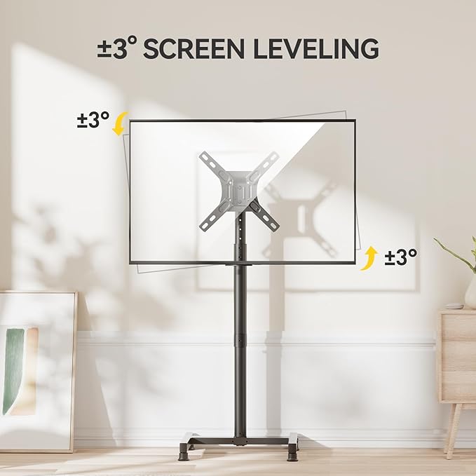 AM alphamount TV Floor Stand for 13-43 inch Flat/Curved TVs up to 44 lbs, 8 Level Height Adjustable Monitor Floor TV Stand with VESA 200x200, Portable TV Mount Stand for Living Room, Bedroom, Office
