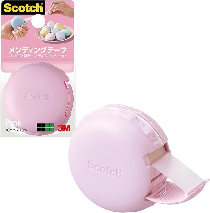 3M MCR-PK Scotch Mending Tape, Macaron Type Tape Dispenser, Pink, 0.7 inches (18 mm) x 98.4 ft (30 m)