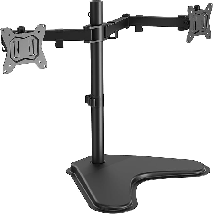 ErGear Freestanding Dual Monitor Stand for 2 Screens up to 32 inch, Heavy Duty Monitor Mount Holds Max 17.6 lbs per Arm, Height Adjustable Gaming Monitor Stand for Desk, VESA 75x75/ 100x100mm, Black