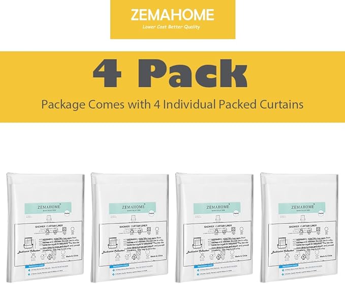 4 Pack PEVA Plastic Shower Curtain Liner Premium Light Weight 72" x 72" Clear Bathroom Shower Showroom Curtain Liner with Rustproof Metal Gromments and Weighted Magnet