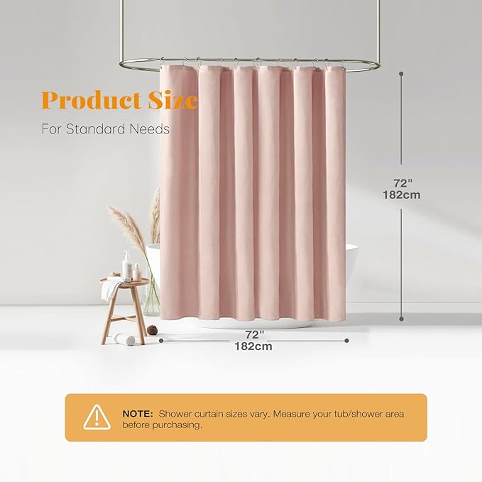 BTTN Blush Fabric Shower Curtain - Linen Textured Weighted Cloth Shower Curtain Set with 12 Plastic Hooks, Machine Washable, Hotel Spa Luxury, Decorative Neutral Bath Curtains for Bathroom, 72x72