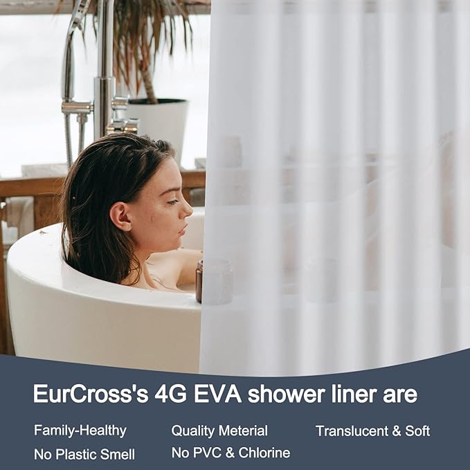 EurCross Frosted Extra Long Shower Curtain Liner 86 inch Long Length, Waterproof Opaque PEVA Plastic Shower Liner for Bathroom 72x86 inch with 5 Bottom Magnets No Smells with Rustproof Grommets