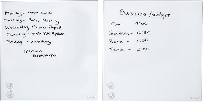 ECR4Kids MessageStor Magnetic Dry-Erase Glass Board with Magnets, 17.5in x 17.5in, Wall-Mounted Whiteboard, White, 2-Pack