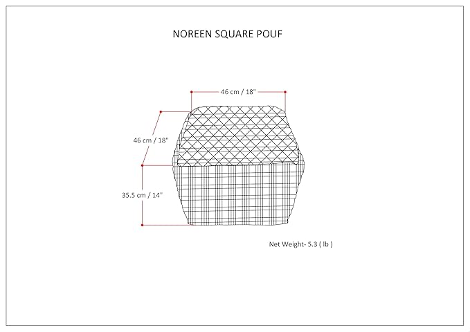 SIMPLIHOME Noreen Square Pouf - 18 inch Wide Upholstered Handwoven Cotton Ottoman in Light Blue and White, Boho Footstool or Extra Seating for Living Room with Polystyrene Filling, Assembled