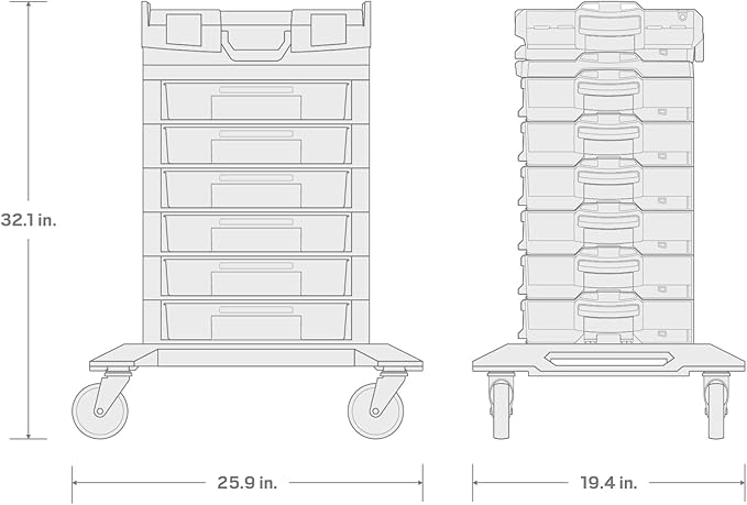 TEKTON 6-Drawer Rolling Stack with Shallow Tool Box (L-BOXX 1) and Organizer Bins | OLB99204