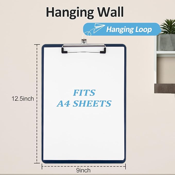 16 Pack Plastic Clipboards with Low Profile Clip, Hanging Clipboards Bulk, Clip Boards 8.5x11 Holds 100 Sheets, A4 Letter Size Clipboard for Teacher, Students, Kids, School & Office
