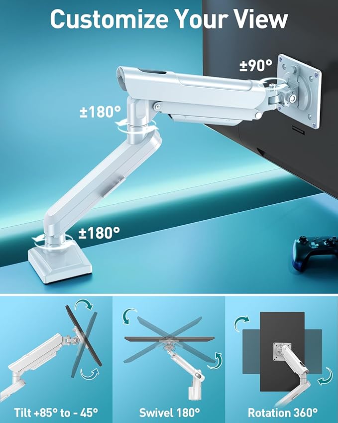Single Monitor Desk Mount, 13-32 inch Adjustable Full Motion Monitor Arm, Computer Monitor Stand Holder with Clamp and Grommet Base, Fits 4.4 to 22lbs Screens, VESA Mount Bracket, White, Freelift Pro
