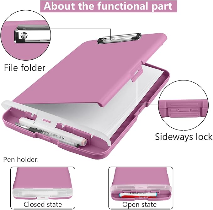 SFLHHDM Purple Clipboard with Storage, Clip Boards 8.5x11, Plastic Clipboard with Pen Holder, Teacher Clip Board, Clipboards Organizer for Women Teachers Work, School & Office Supplies