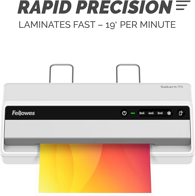 Fellowes Saturn 95 Thermal Laminator Machine for Home or Office with Pouch Starter Kit, 9.5 inch, Fast Warm-Up, Jam-Free Design(5735801)