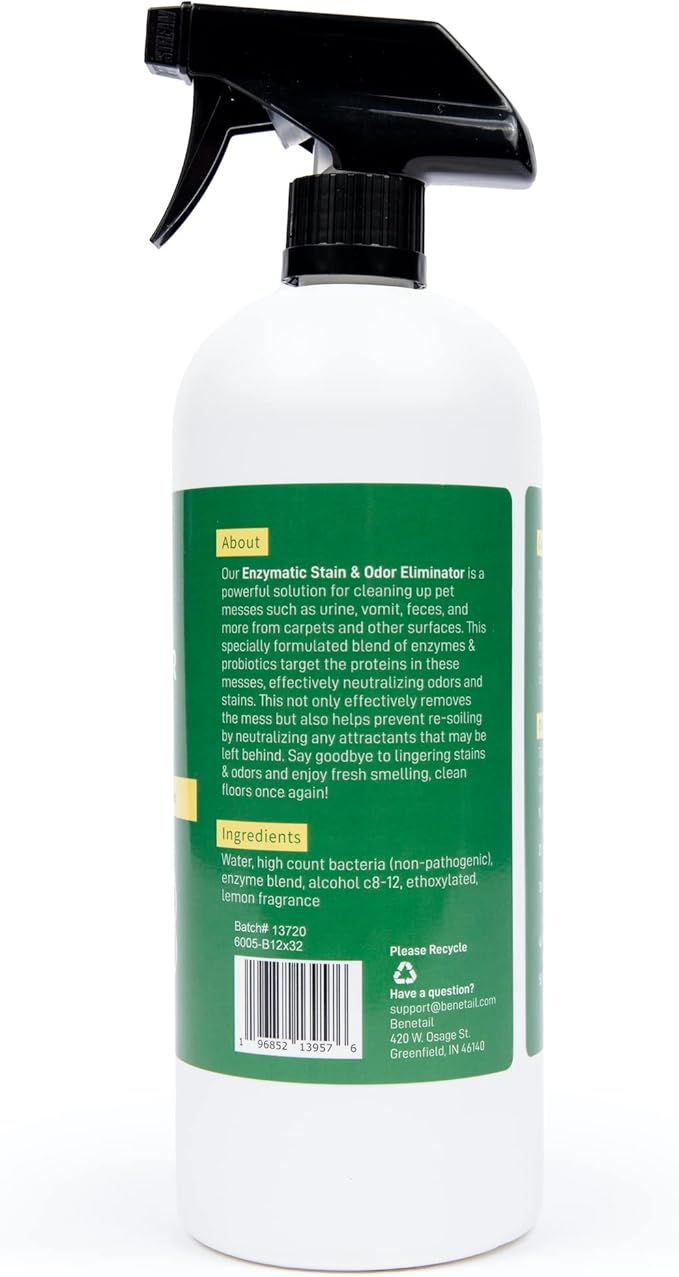 | Pet Enzymatic Stain & Odor Eliminator for Strong Odors Around the Home - Carpet Cleaner for Dog & Cat Urine - 32oz Spray