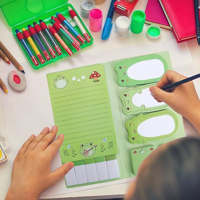 QPIXVB Frogs Sticky Notes Set,Frog Gifts for Women,440 Sheets Cute Sticky Notes,Cute Cartoon Frogs Self-Stick Note Pads,Cute Frog Gifts,Post It Note,Office Supplies,Animal Divider Tabs Bundle