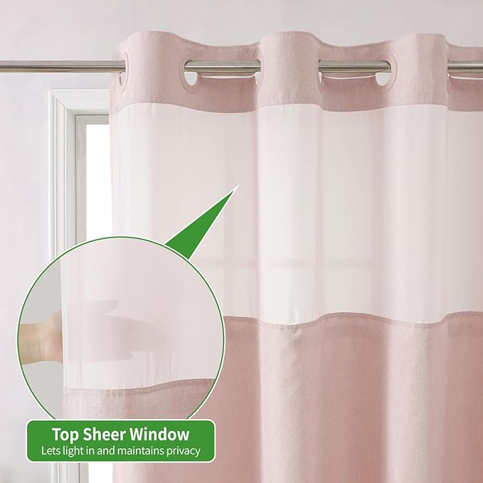 Extra Long No Hooks Needed Linen Textured Shower Curtain with Snap-in Fabric Liner Set,Blush Hotel Luxury Decor Shower Curtains for Bathroom,Waterproof & Washable,71Wx86H