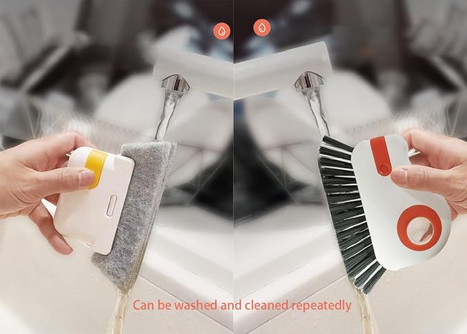 Orange Window Track Cleaning Brush with Hidden Scraper for Sliding Door and Window Tracks