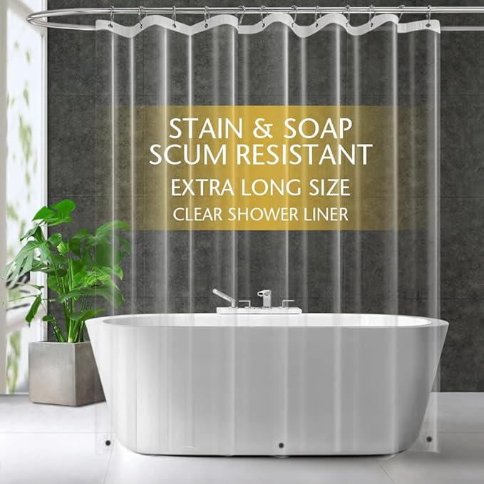 Extra Long Clear Plastic Shower Curtain Liner - Lightweight 72" x 84" Transparent Bathroom Shower Showroom Curtain Liner with Rustproof Metal Gromments and Weighted Magnet